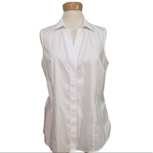 Foxcroft sleeveless white button front top size 12 fitted
